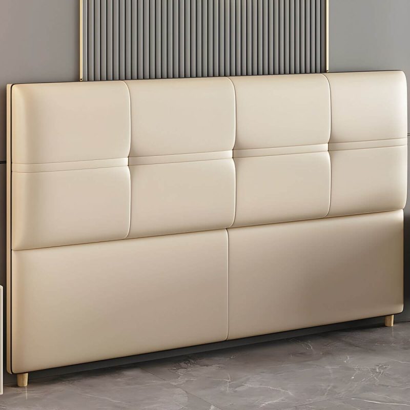 "Rectangular Solid Wood Bed Frame Headboard Modern Leather Panel - 79" Microfiber Leather Coffee"