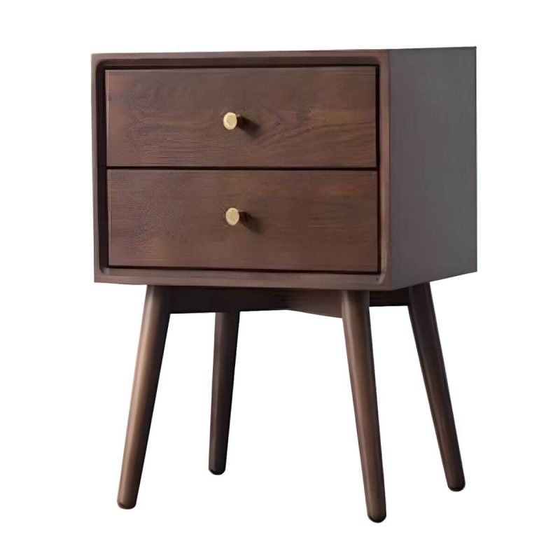 "Scandinavian Style Wood Nightstand with 2 Drawers in Oak Finish - 2 Piece Set Natural Finish"