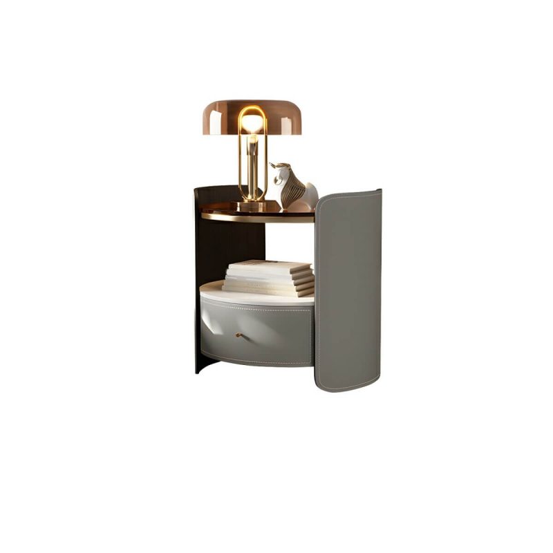 "Modern Wood Nightstand with Open Storage and Single Drawer in Small Size - Light Gray 1 Piece"