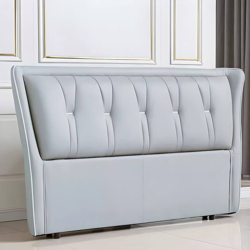 "Elegant Wingback Upholstered Headboard with Wood Legs - Modern Design - Light Blue 59""