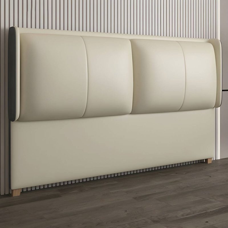 "Modern Wingback Upholstered Headboard with Wood Legs in Standard Height - 180 cm Grey"