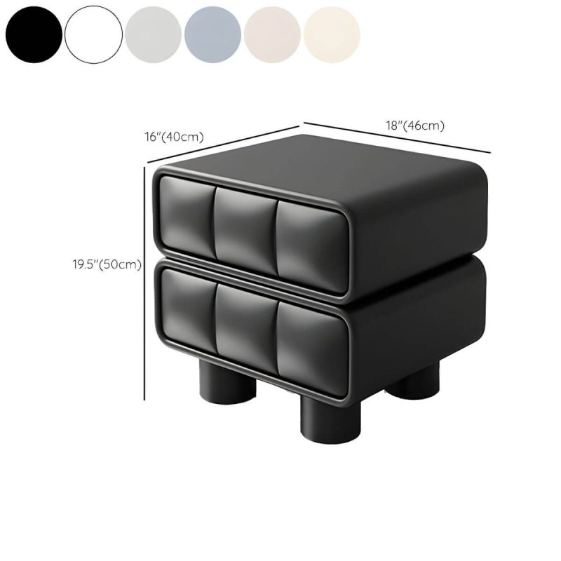 "Dimension of Modern Wood Nightstand with Faux Leather Countertop and 2 Drawers for Small Spaces - 1 Piece Off-White"