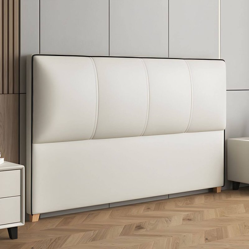 "Elegant Upholstered Panel Headboard with Wood Legs and Modern Style - 71" White"