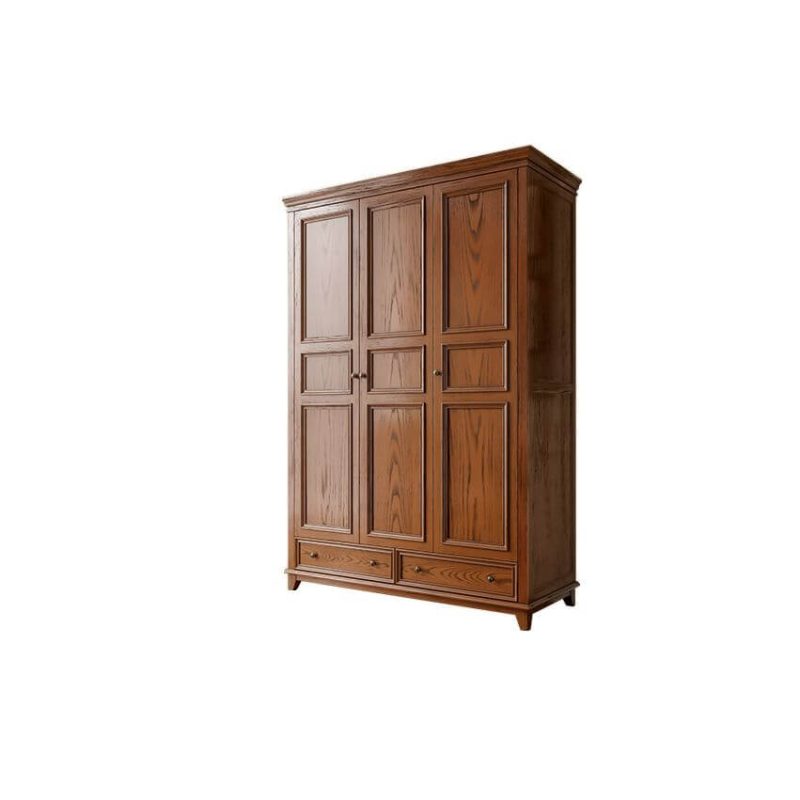 "Taupe Art Deco Ash Wood Wardrobe Armoire with 2 Drawers, Interior Shelves, and Clothing Rod, 59"L x 25"W x 86"H"