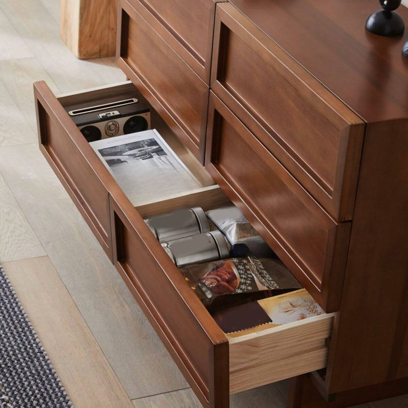 "Traditional Natural Wood Hidden Handle Dressers with Six Drawers and Four Feet in Brown - 47"L x 16"W x 31"H"