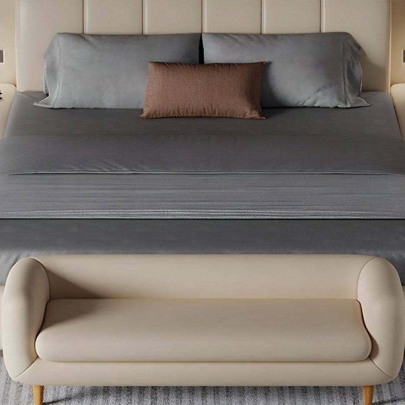 "Modern Upholstered Bedroom Bench with Arms and Back - Wood Legs, Sponge Upholstery - 120 x 55 x 60 cm Beige"