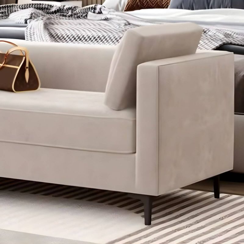 "With Arms White Upholstered Modern Bedroom Bench with Short Height and Back - 67"L x 20"W x 20"H"
