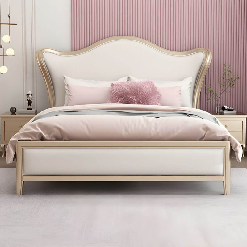 "Victorian Standard Bed Foam Pine Wood Bed Frame With Custom Gold Legs - Queen Pull-Out Storage Bed & Mattress"