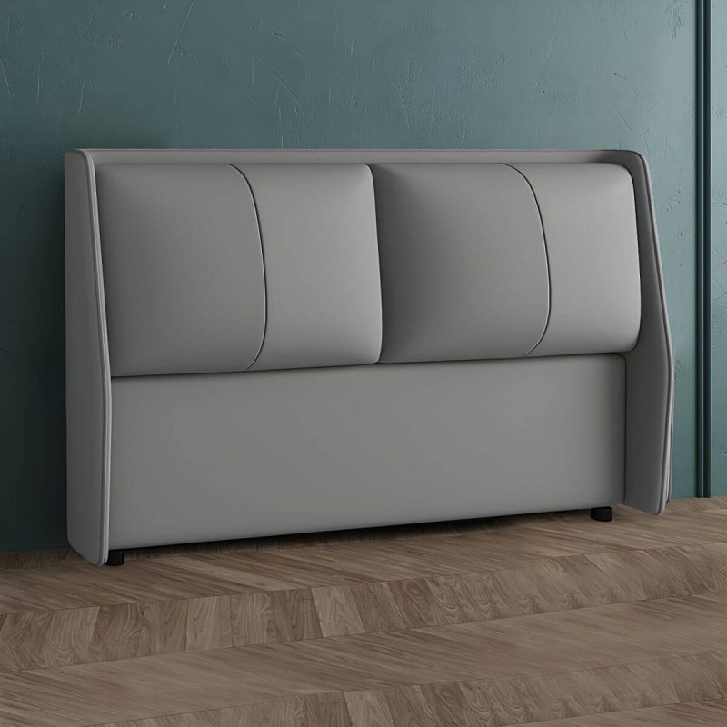 "Grey Upholstered Wingback Headboard with Wood Legs and Modern Design - 71""