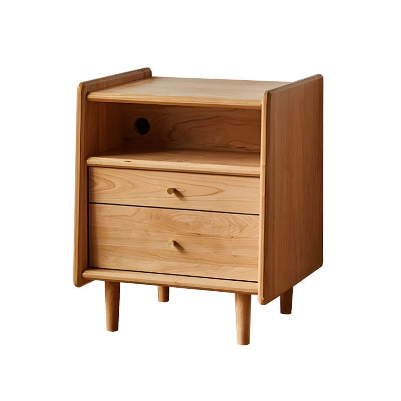 "Compact Scandinavia Nightstand with Drawers and Open Storage in Brown Wood - 1 Piece 35 x 40 x 55 cm"