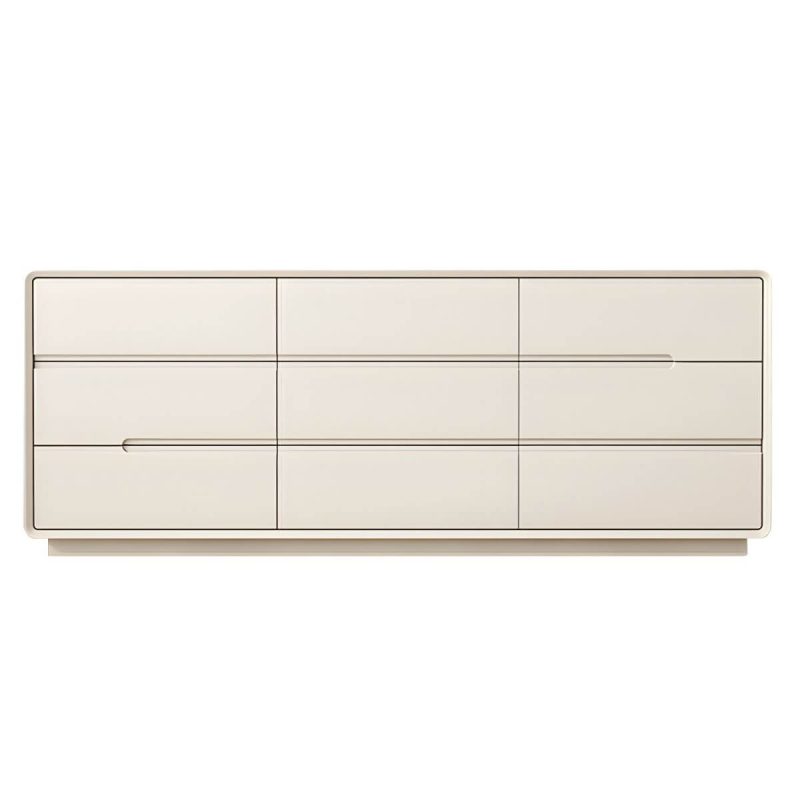"Light Oak Modern Dresser with Solid Wood Construction and Soft-Close Drawers - Beige 71"L x 16"W x 27.5"H"