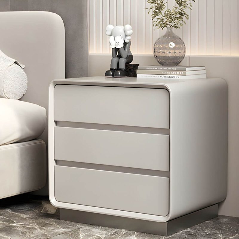 "Modern Solid Wood Nightstand 19.7" Tall 3 - Drawer Steel Nightstand - White 2-Piece Set"