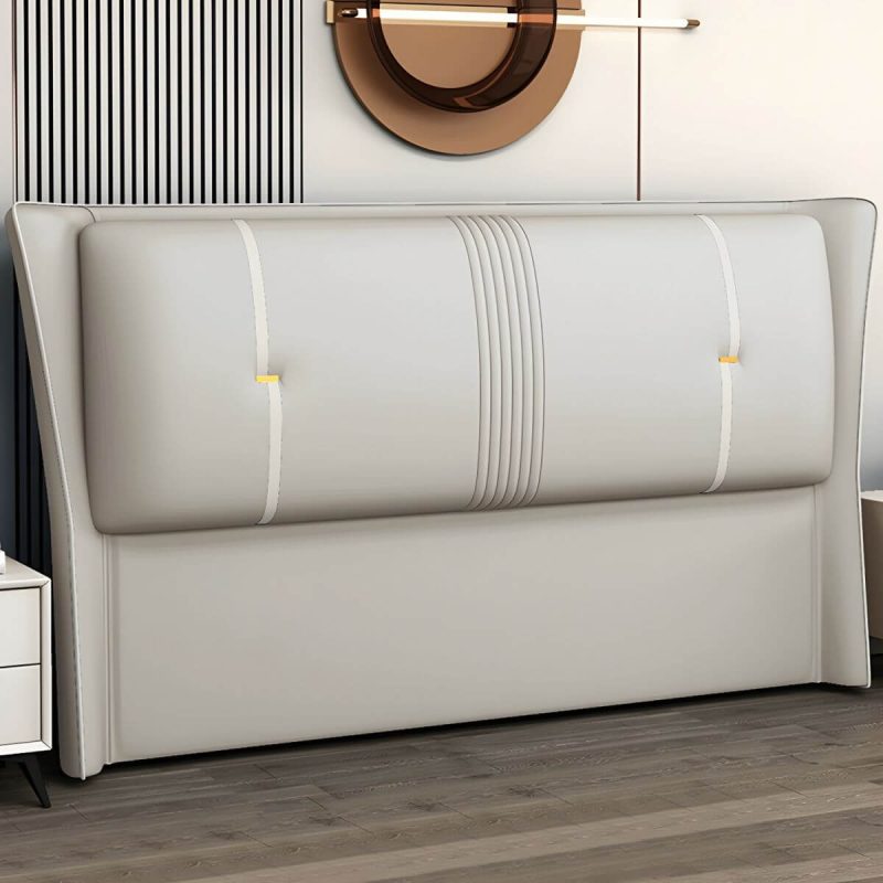 "Luxury Upholstered Wingback Headboard with Modern Wood Legs and Standard height - Off-White 71""
