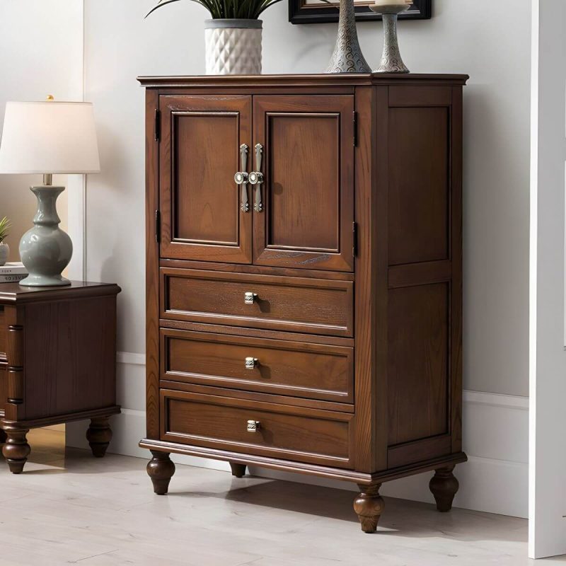 "Traditional Style Brown Wood Vertical Combo Dresser with Size 31.5Lx16Wx44H Inches - 31.5"L x 16"W x 44"H"