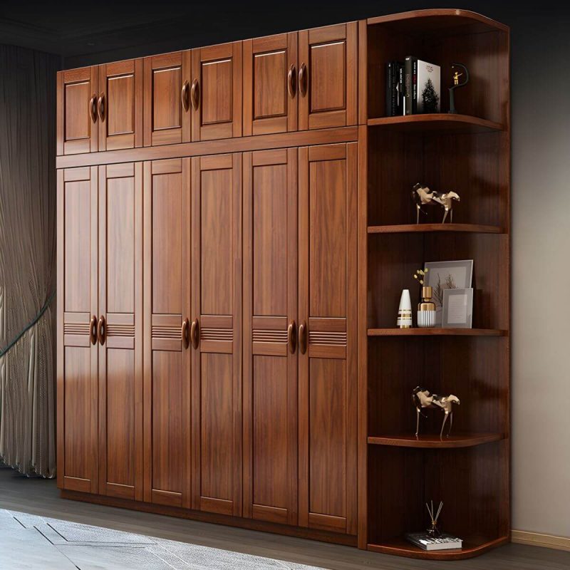 "Wood Brown Rustic Wardrobe Armoire with Drawers & Shelves, Walnut Finish - 67"L x 22"W x 81"H"