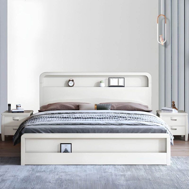 "Nordic Style Solid Wood Upholstered Headboard Wood/white/walnut Bed - Walnut Queen Single Bed Unavailable"