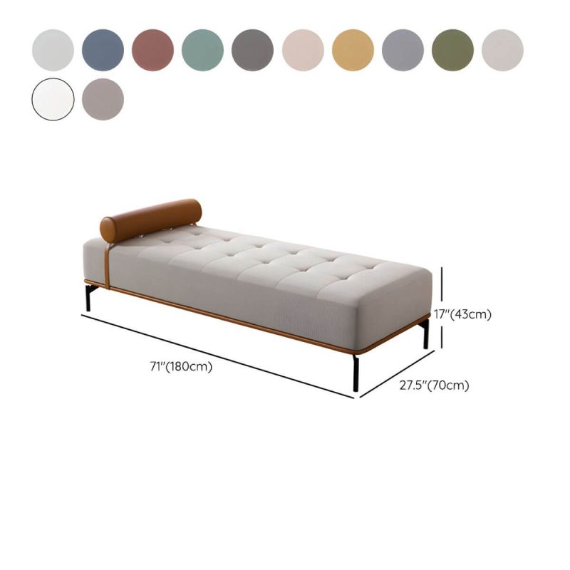 "Dimension of Tufted Upholstered Modern Bedroom Bench with Rolled Pillow and Wood Frame - Silver Gray"
