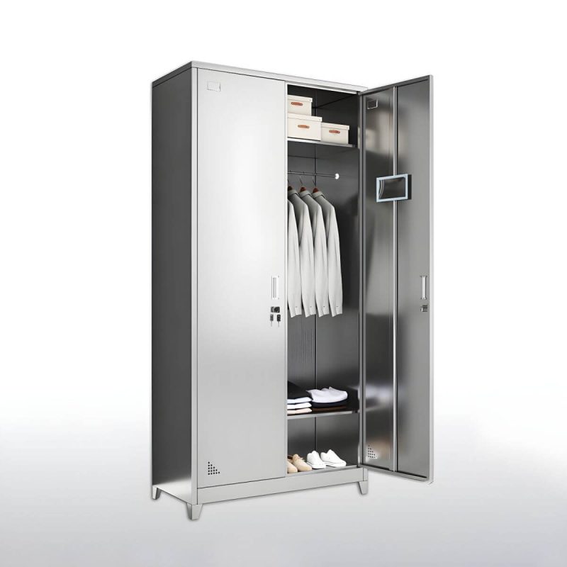 "Stainless Steel Modern Storage Cabinet Chrome Metal Cabinet with Hinged Doors - 2"