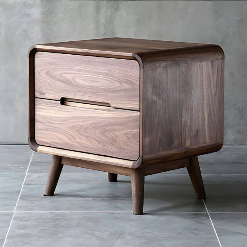 "Stylish Walnut Wood Nightstand with 2 Drawers in Brown Finish - 1 Piece"