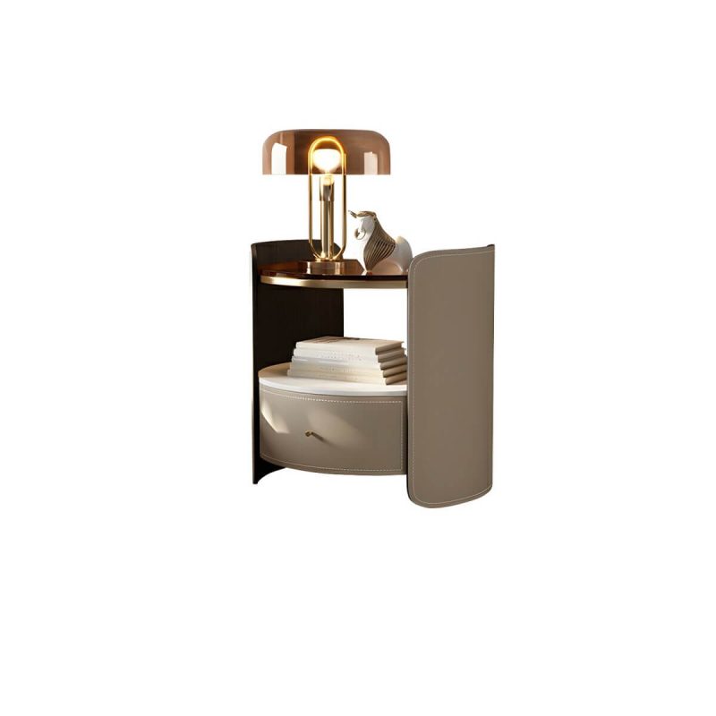 "Modern Wood Nightstand with Open Storage and Single Drawer in Small Size - Khaki 1 Piece"