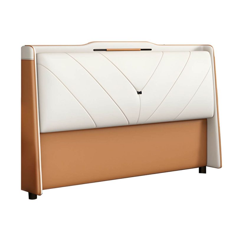 "Modern Upholstered Pine Headboard with Stepped Design and Wood Legs - Tech Cloth 71" Dark Blue"