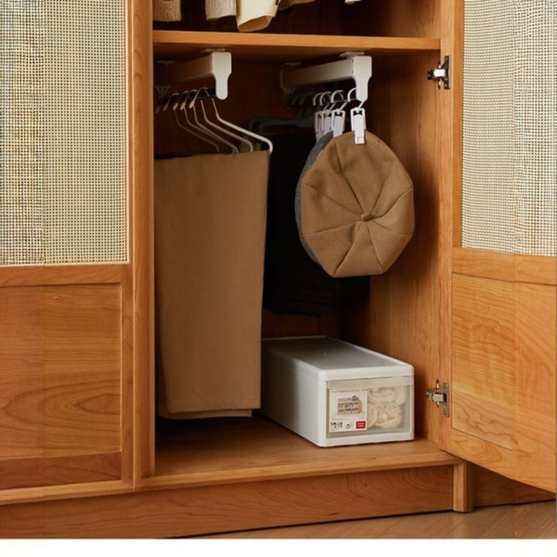 "Wood Grain Modern Simple Style Lumber Wardrobe Armoire with Soft Close Drawer, Soft Close Door, Interior Shelves, and Hanging Rod - 24"L x 24"W x 85"H Right Handle"