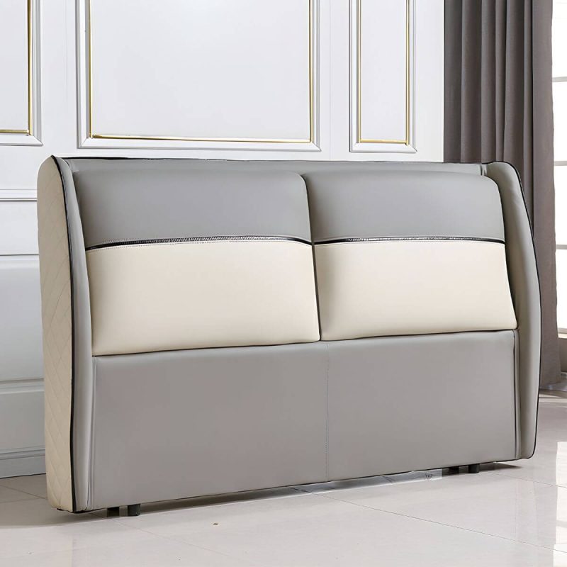 "Elegant Wingback Upholstered Headboard with Wood Legs - Modern Design - Grey 59""