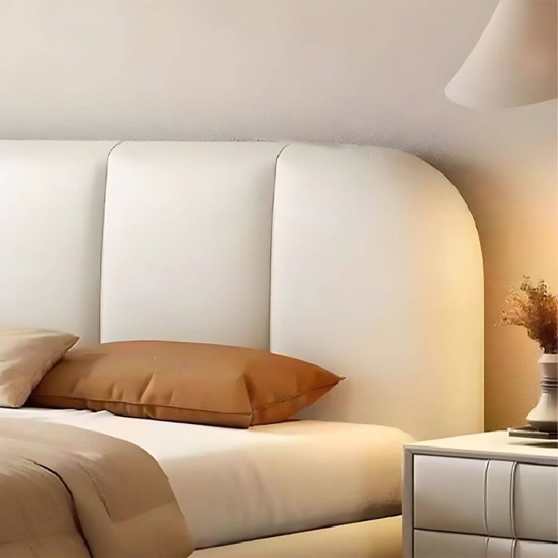 "Panel Leather Modern Wood and Upholstered Bed Frame with Headboard - 59""