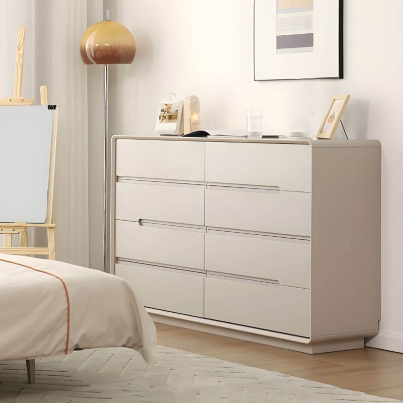 "Light Oak Modern Dresser with Solid Wood Construction and Soft-Close Drawers - Beige 31"L x 16"W x 43"H"