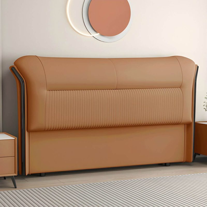 "Elegant Modern Wingback Upholstered Headboard with Wood Legs - 59" Microfiber Leather Orange"