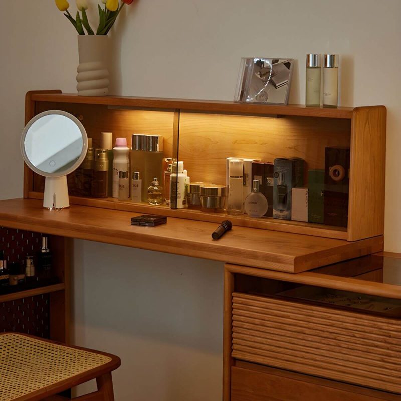 "Modern Style Wooden Dressing Table Rectangular with Drawers and Glass Cabinet - 91"L x 16"W x 29"H"