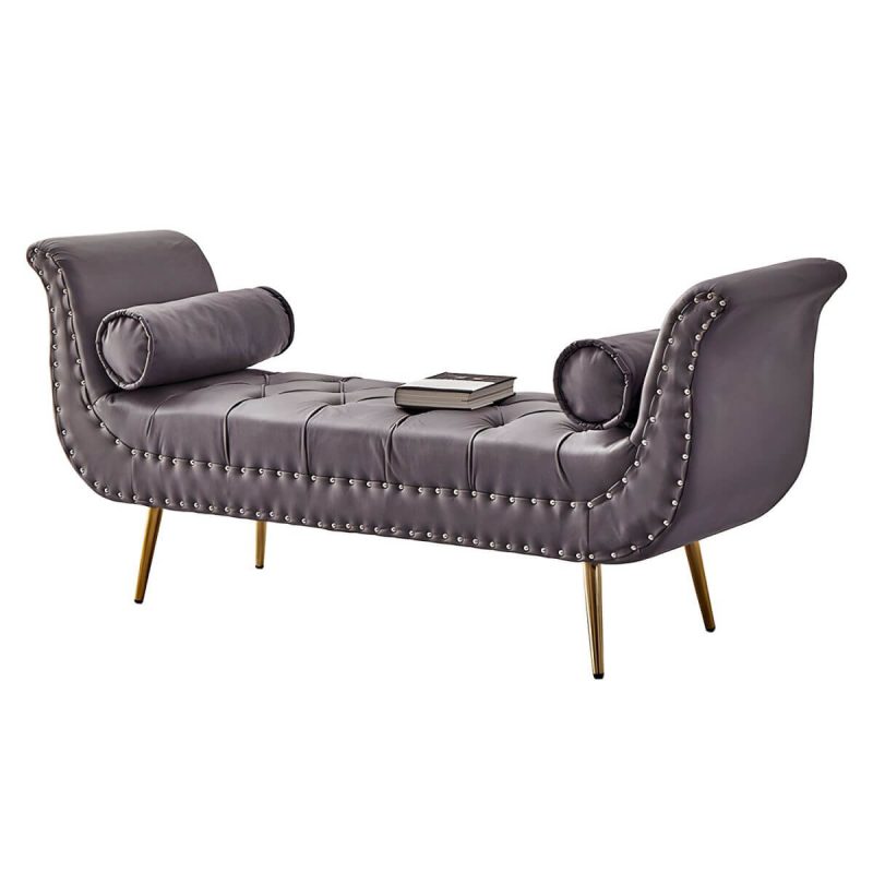 "Storage Not Included Upholstered Reserve Installation Holes Bedroom Bench - Dark Gray Metal Tech Cloth"