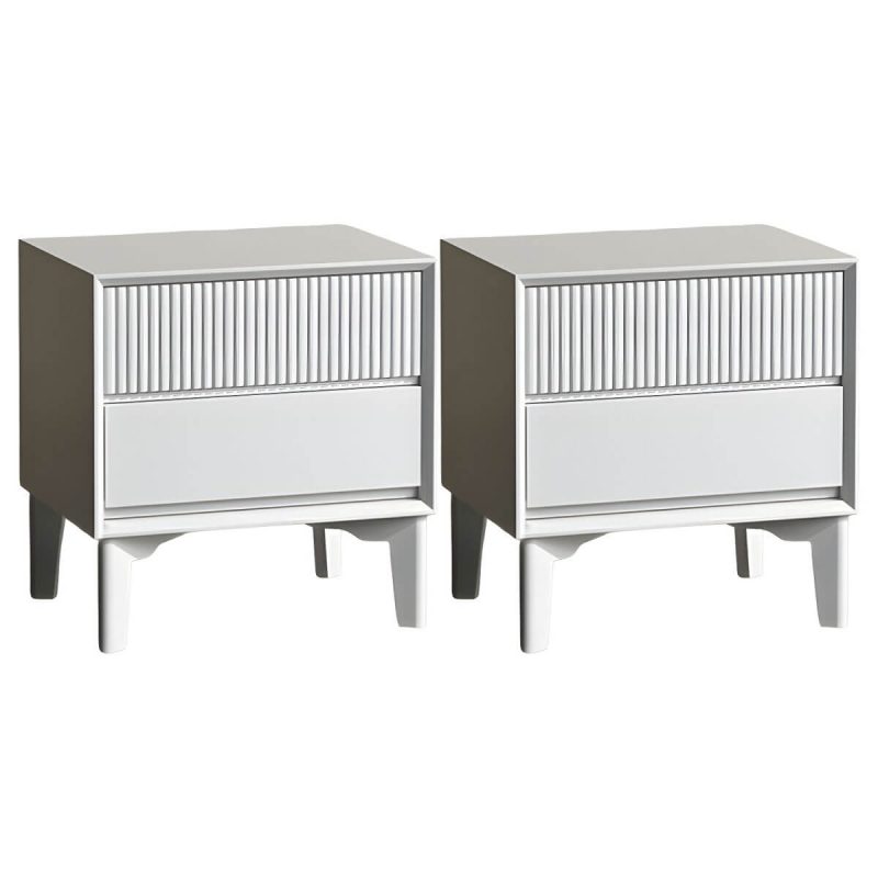 "Modern Wood Nightstand with Drawer Storage and Legs Included - White 16"L x 15"W x 20"H 2 Piece Set"