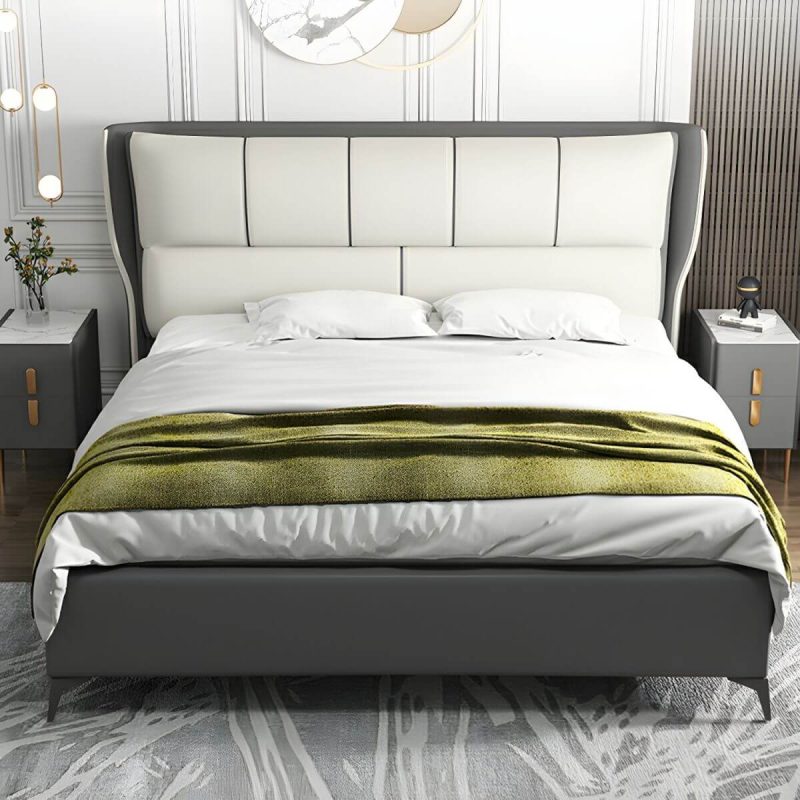 "Modern Upholstered Pine Headboard with Wood Legs - Standard Height - 59" Tech Cloth Dark Grey/ Light Grey"