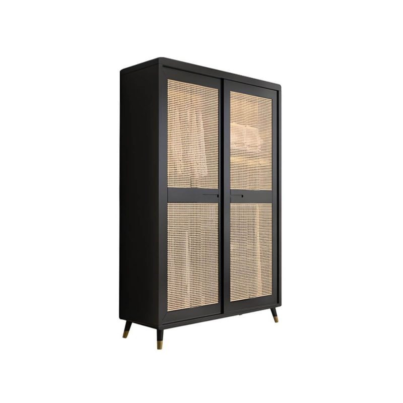"Rubberwood Wardrobe Cabinet Contemporary Wardrobe Armoire with Shelves - 47"L x 24"W x 83"H Black"
