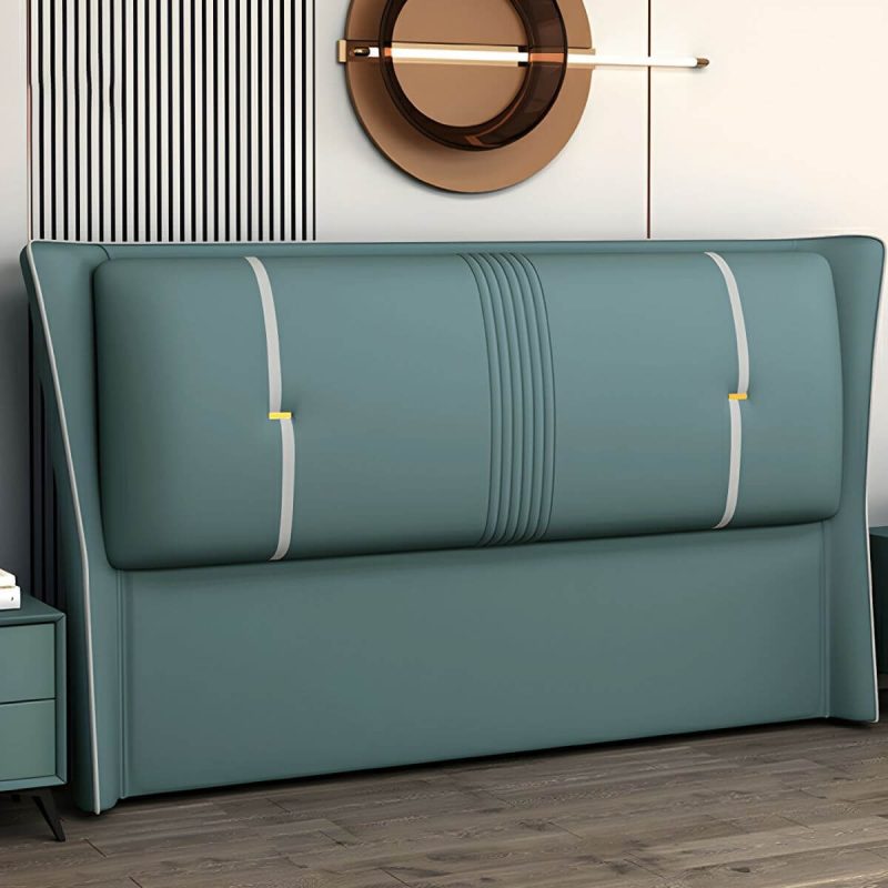 "Luxury Upholstered Wingback Headboard with Modern Wood Legs and Standard height - Dark Blue-White 71""
