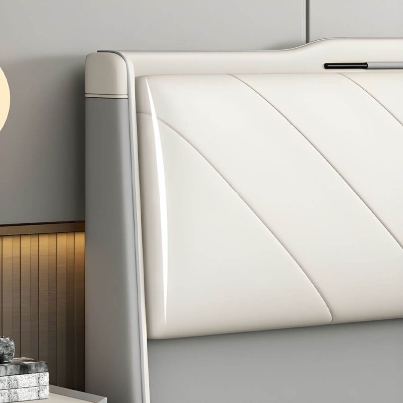 "Modern Upholstered Pine Headboard with Stepped Design and Wood Legs - Tech Cloth 59" Dark Gray"
