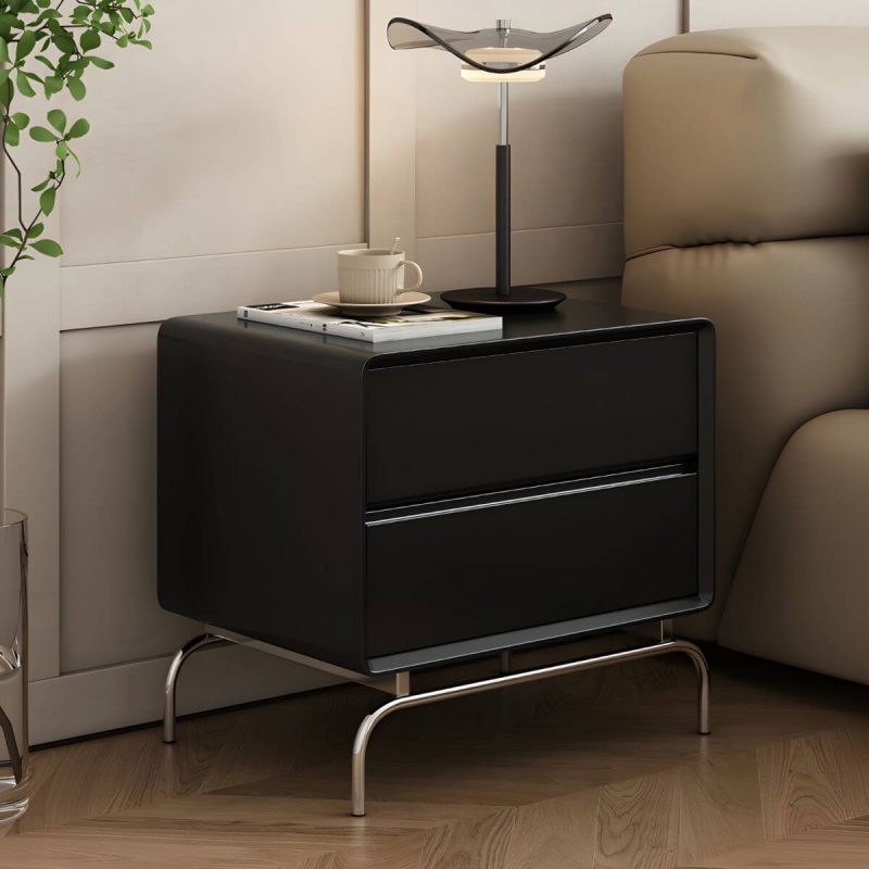 "Modern Black Wood Nightstand with Drawer Storage (2 Drawers) - Black 1 Piece"