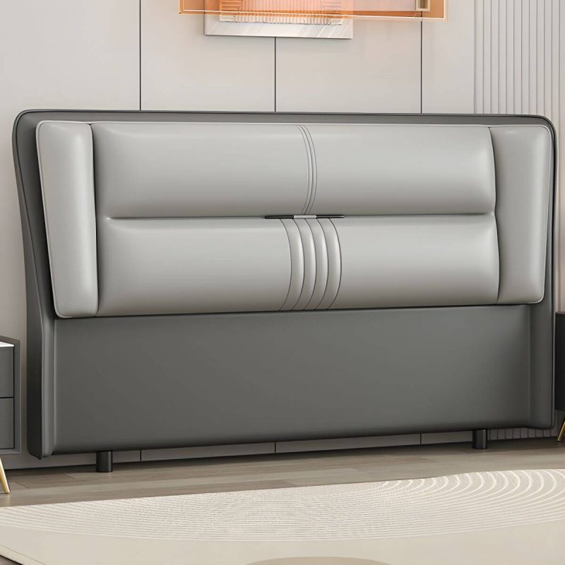 "Modern Rectangular Upholstered Wingback Headboard with Wood Legs - Microfiber 59" Dark Grey/ Light Grey"