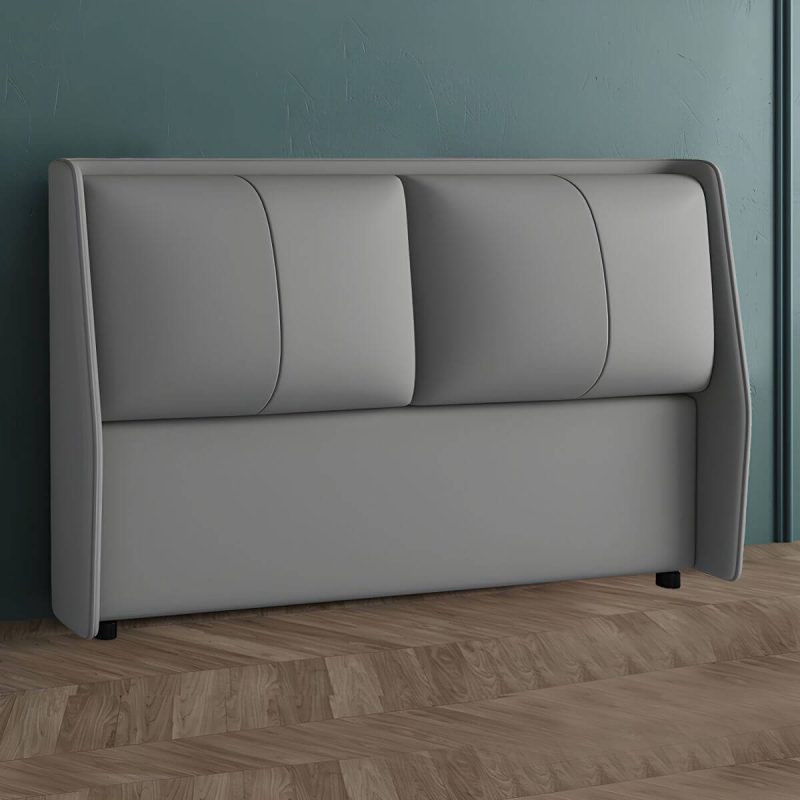 "Grey Upholstered Wingback Headboard with Wood Legs and Modern Design - 71""