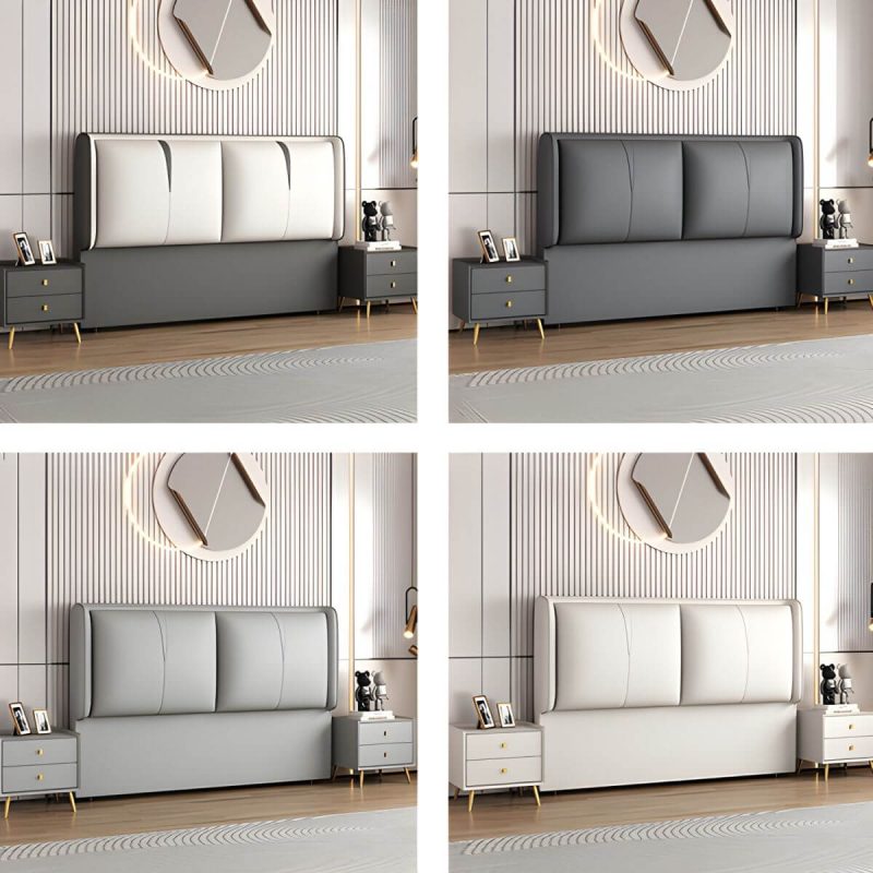 "Light Wood Upholstered Wingback Headboard with Pine Frame and Solid Wood Feature - 71" Silicone Rubber Grey"