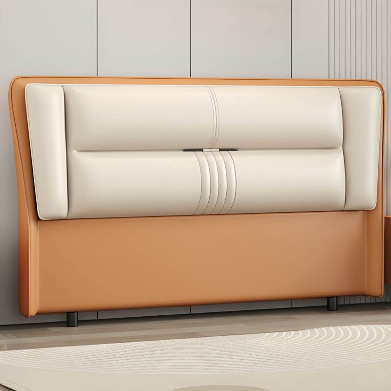 "Modern Rectangular Upholstered Wingback Headboard with Wood Legs - Tech Cloth 71" Orange/ White"
