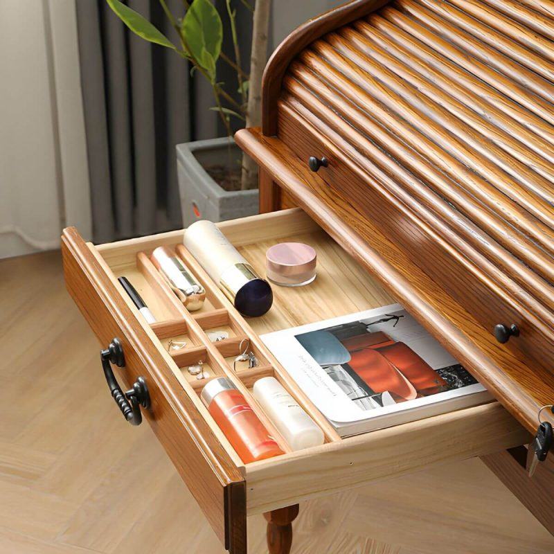"Solid Wood Traditional Style Dressing Table Dustproof with Partition and Drawer - Natural Finish 41"L x 24"W x 44"H"