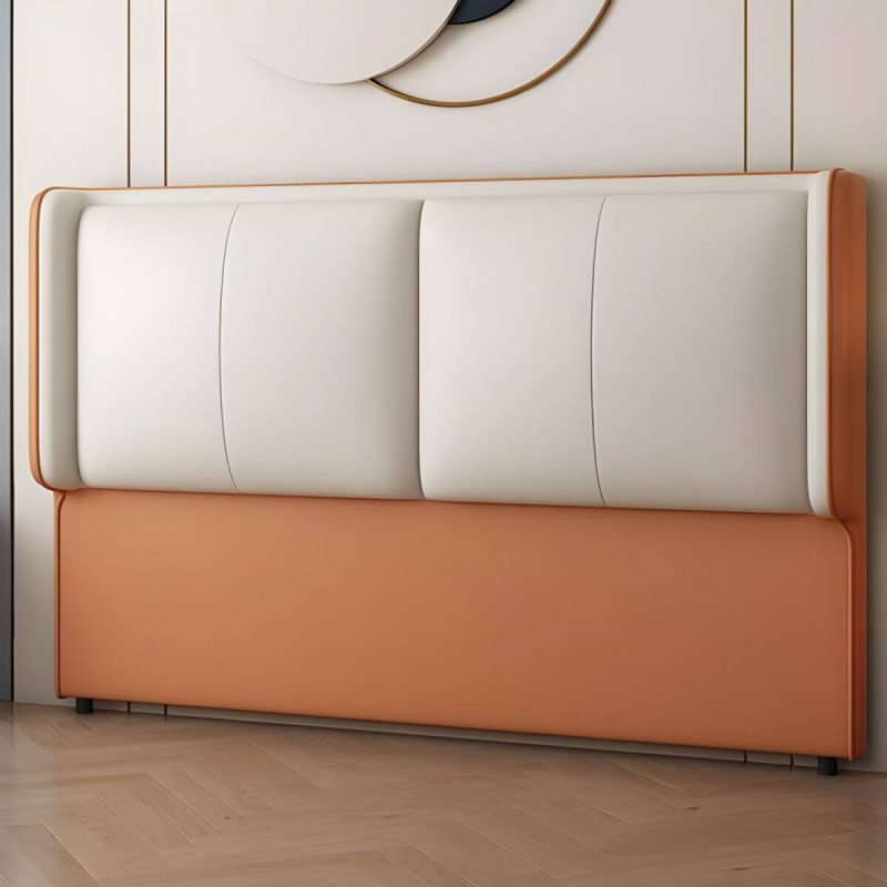 "Modern Upholstered Pine Wingback Headboard with Leather Upholstery and Wood Legs - Dark Grey/ Light Grey 59""
