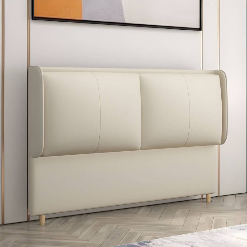 "Rectangular Panel Freestanding Faux Leather Fully Upholstered Headboard Bed - 59" Beige"