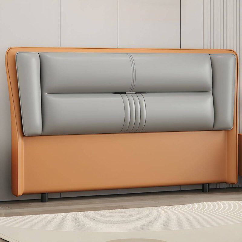 "Modern Rectangular Upholstered Wingback Headboard with Wood Legs - Microfiber 71" Orange/ Light Grey"