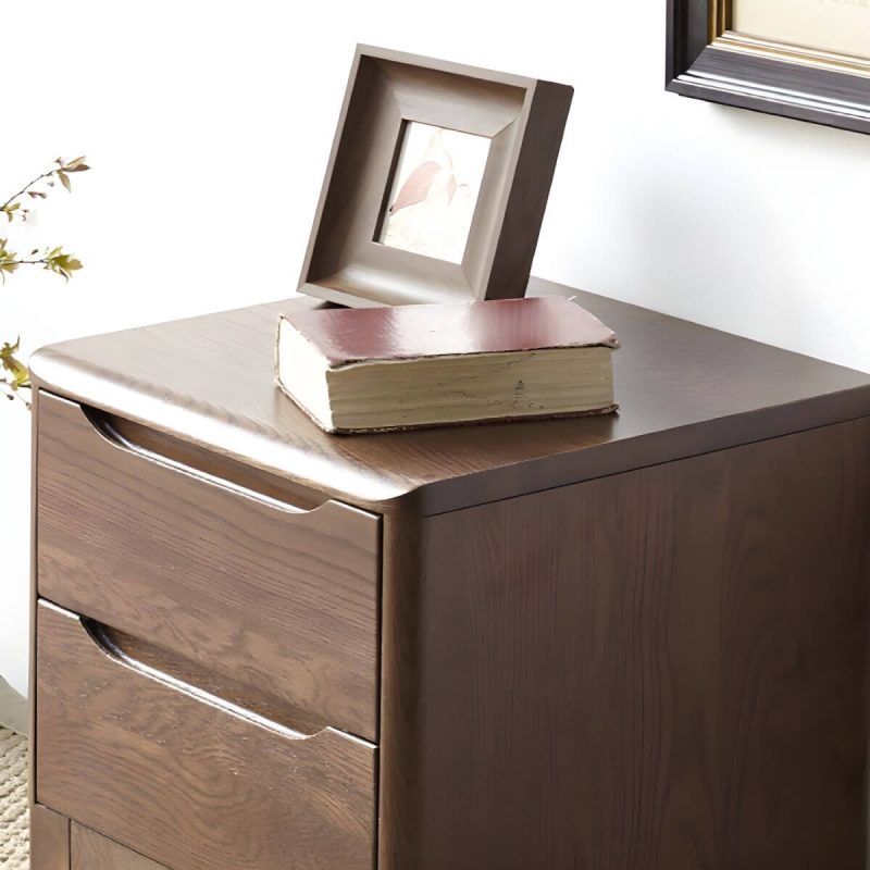 "Modern Oak Wood Nightstand with Drawer Storage, Small Size, Narrow Design - 2 Piece Set Natural Finish"
