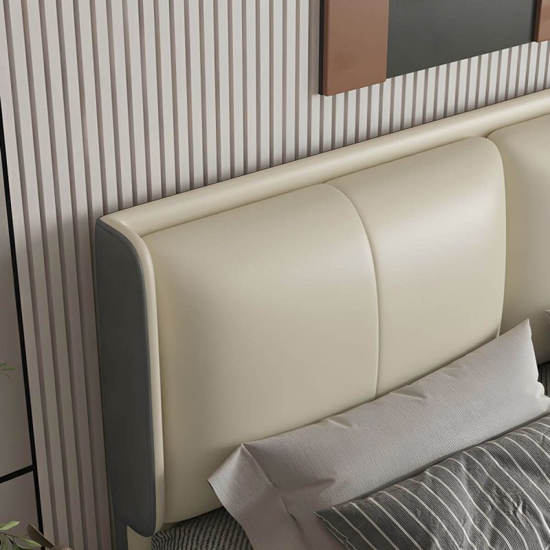 "Modern Wingback Upholstered Headboard with Wood Legs in Standard Height - 120 cm Grey"