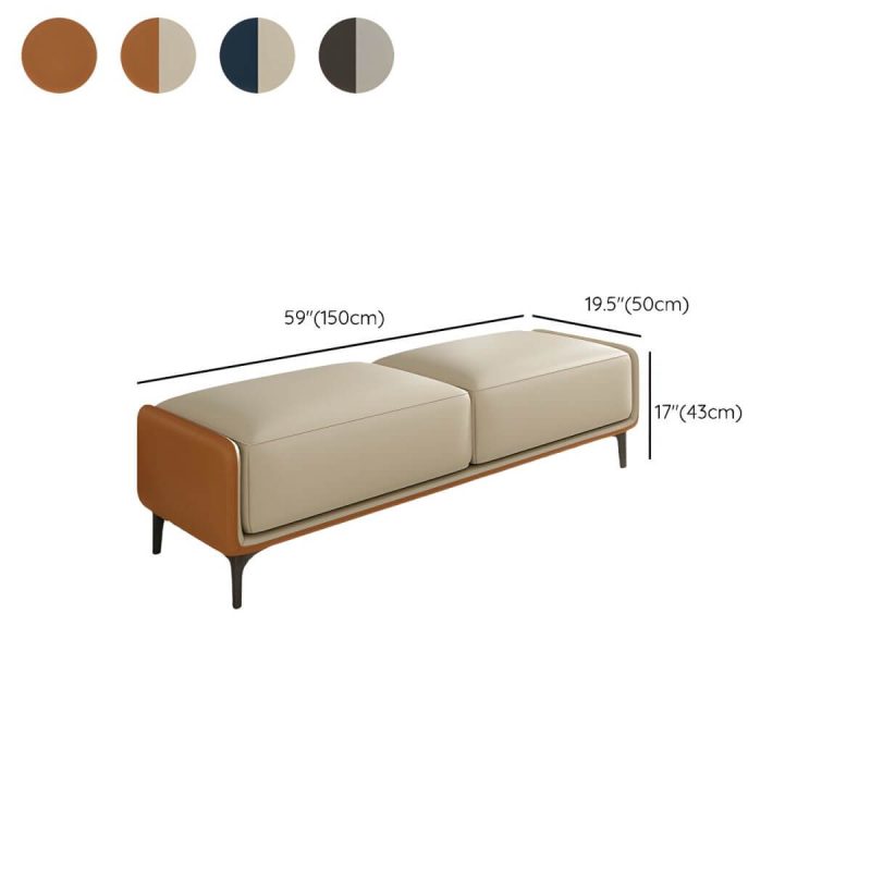 "Dimension of Armless Backless Upholstered Bedroom Bench in Modern Wood Design Short - Oyster Grey/ Orange 59"L x 19.5"W x 17"H"