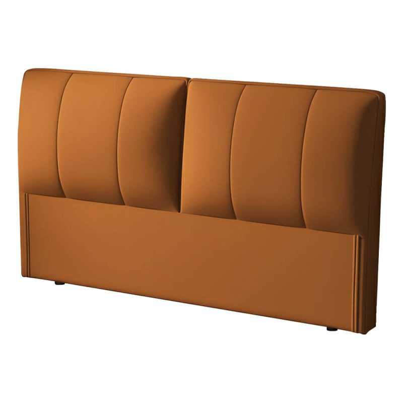 "Light Wood Upholstered Panel Modern Headboard with Orange Leather Upholstery and Solid Wood Legs - 71""